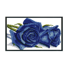 Load image into Gallery viewer, Rose (Blue) 14CT Stamped Cross Stitch Kit 34x21cm(canvas)
