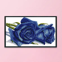 Load image into Gallery viewer, Rose (Blue) 14CT Stamped Cross Stitch Kit 34x21cm(canvas)
