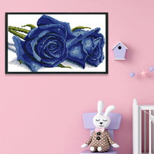 Load image into Gallery viewer, Rose (Blue) 14CT Stamped Cross Stitch Kit 34x21cm(canvas)
