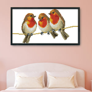 Birds 14CT Stamped Cross Stitch Kit 34x19cm(canvas)