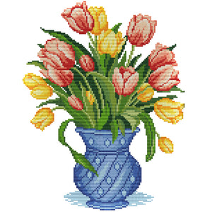 Tulip Vase 14CT Stamped Cross Stitch Kit 37x29cm(canvas)