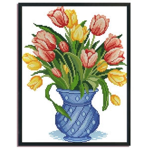 Tulip Vase 14CT Stamped Cross Stitch Kit 37x29cm(canvas)