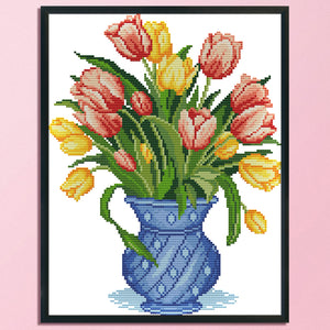 Tulip Vase 14CT Stamped Cross Stitch Kit 37x29cm(canvas)