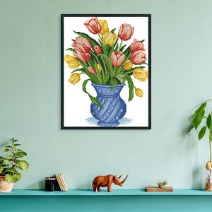 Tulip Vase 14CT Stamped Cross Stitch Kit 37x29cm(canvas)