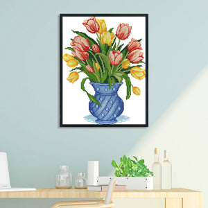 Tulip Vase 14CT Stamped Cross Stitch Kit 37x29cm(canvas)