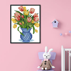 Tulip Vase 14CT Stamped Cross Stitch Kit 37x29cm(canvas)