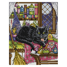 Load image into Gallery viewer, Black Cat 14CT Stamped Cross Stitch Kit 22x30cm(canvas)
