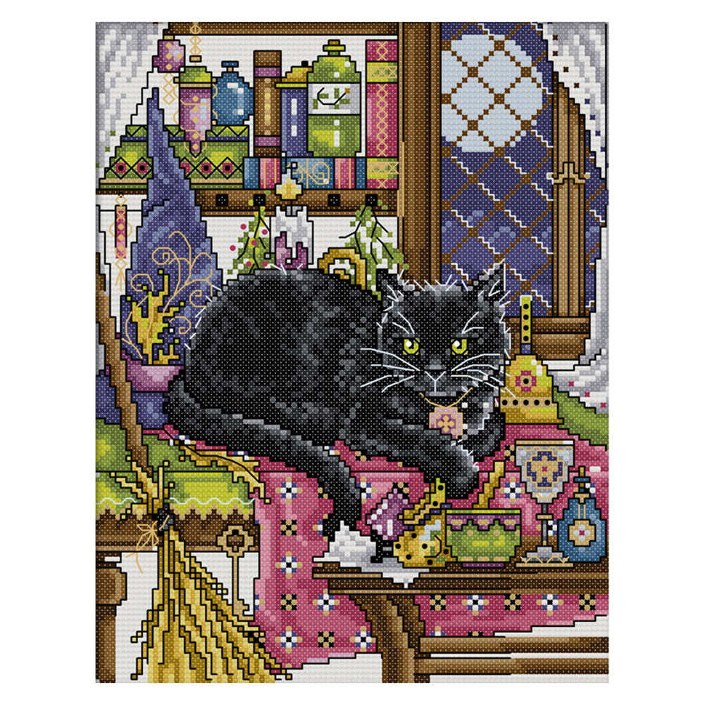 Black Cat 14CT Stamped Cross Stitch Kit 22x30cm(canvas)