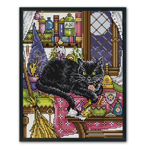 Black Cat 14CT Stamped Cross Stitch Kit 22x30cm(canvas)