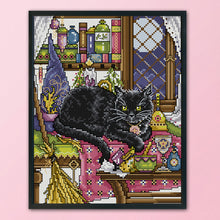 Load image into Gallery viewer, Black Cat 14CT Stamped Cross Stitch Kit 22x30cm(canvas)
