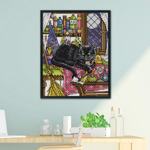 Black Cat 14CT Stamped Cross Stitch Kit 22x30cm(canvas)