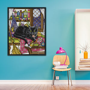 Black Cat 14CT Stamped Cross Stitch Kit 22x30cm(canvas)