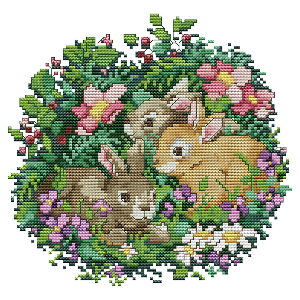 Rabbits 14CT Stamped Cross Stitch Kit 25x22cm(canvas)