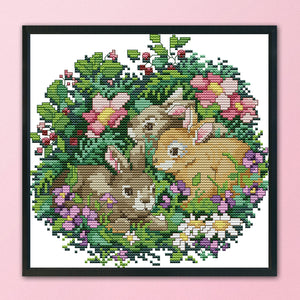 Rabbits 14CT Stamped Cross Stitch Kit 25x22cm(canvas)