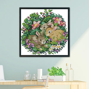 Rabbits 14CT Stamped Cross Stitch Kit 25x22cm(canvas)