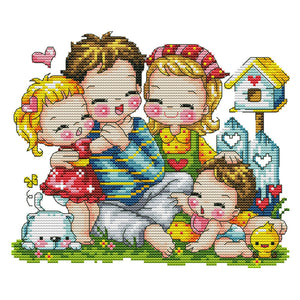 Happy Family 14CT Stamped Cross Stitch Kit 27x22cm(canvas)