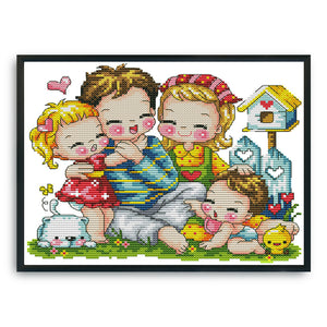 Happy Family 14CT Stamped Cross Stitch Kit 27x22cm(canvas)