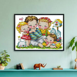 Happy Family 14CT Stamped Cross Stitch Kit 27x22cm(canvas)