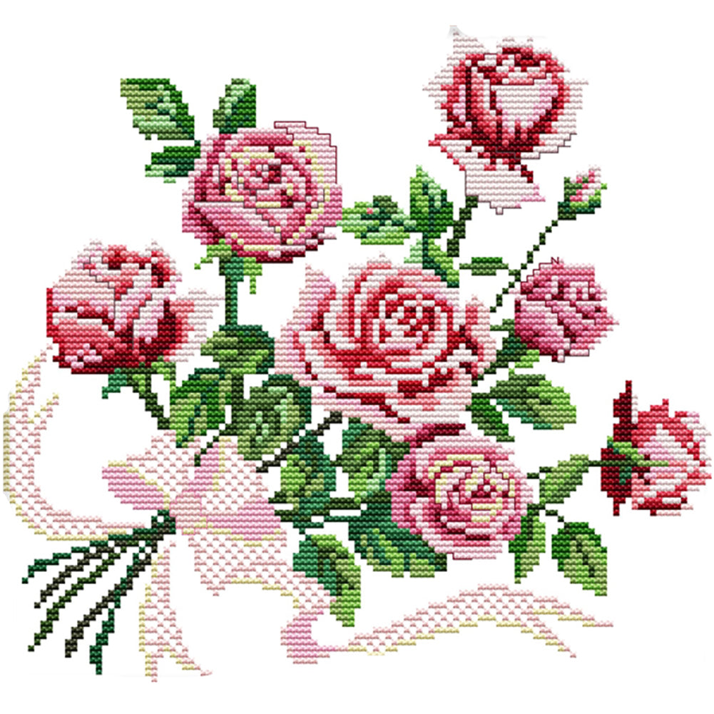 Rose 14CT Stamped Cross Stitch Kit 29x29cm(canvas)