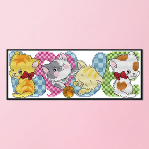 LOVE Cat 14CT Stamped Cross Stitch Kit 28x11cm(canvas)