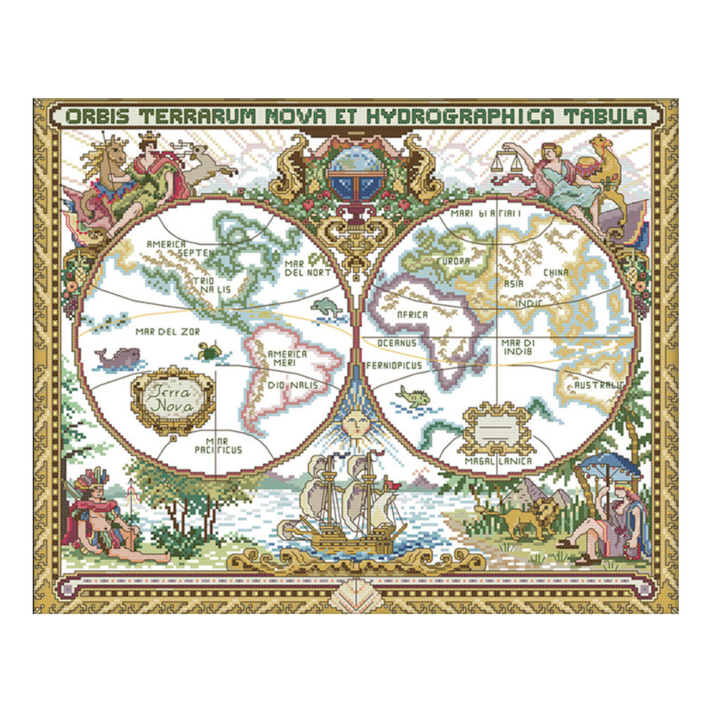 World Map 11CT Stamped Cross Stitch Kit 56x46cm(canvas)