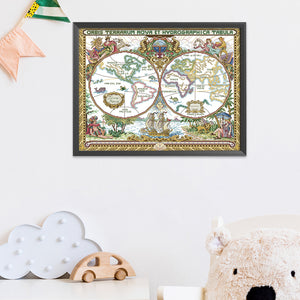 World Map 11CT Stamped Cross Stitch Kit 56x46cm(canvas)