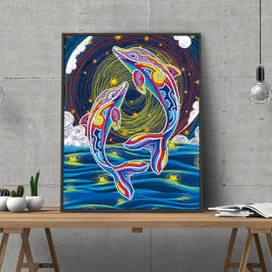 Luminous Dolphin 30x40cm(canvas) partial special shaped drill diamond painting