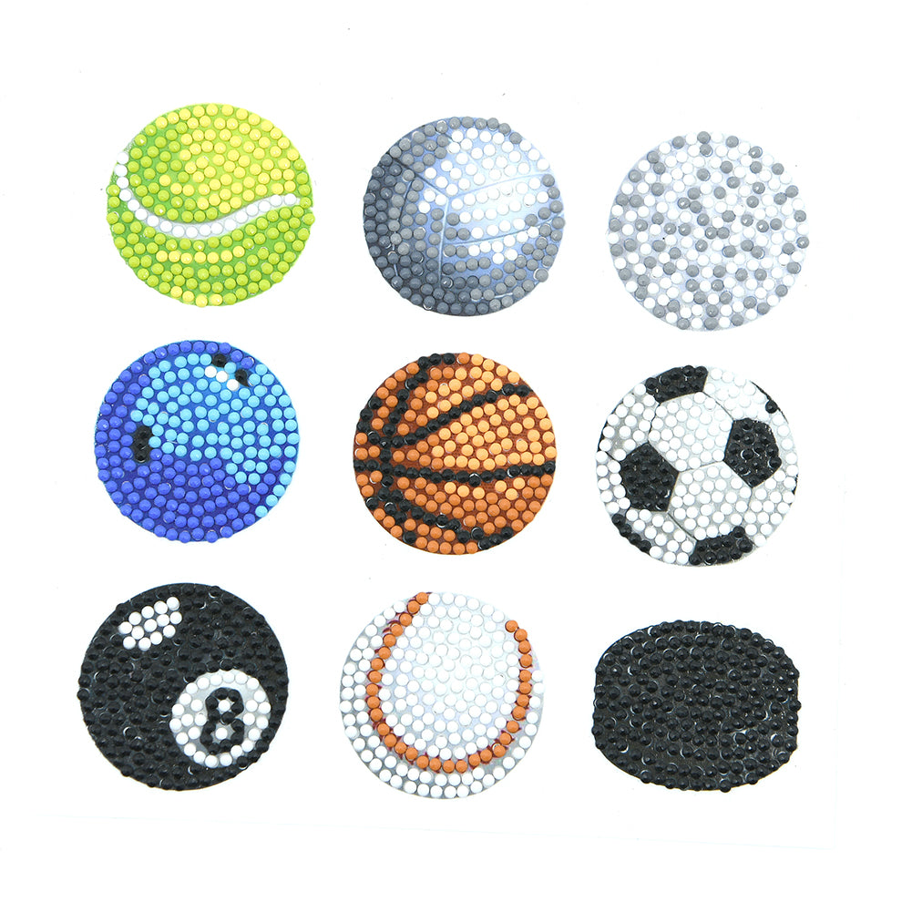 9pcs Stickers DIY Round Drill Diamond Painting Sports Ball Rhinestone Kit