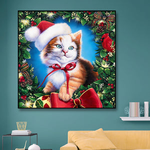 Christmas Cat 30x30cm(canvas) full round drill diamond painting
