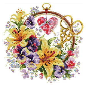 Lily Basket 11CT Stamped Cross Stitch Kit 40x40cm(canvas)