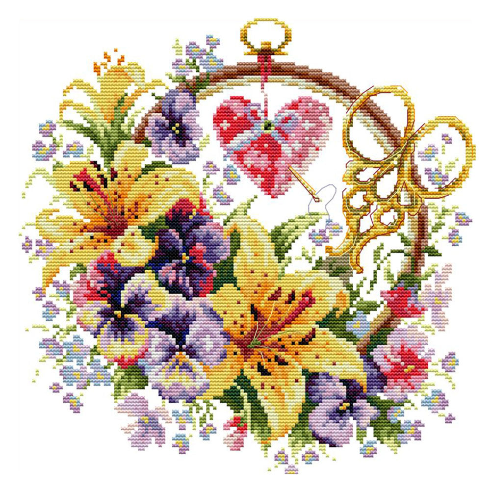 Lily Basket 11CT Stamped Cross Stitch Kit 40x40cm(canvas)