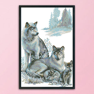 Wolf Family 11CT Stamped Cross Stitch Kit 57x81cm(canvas)