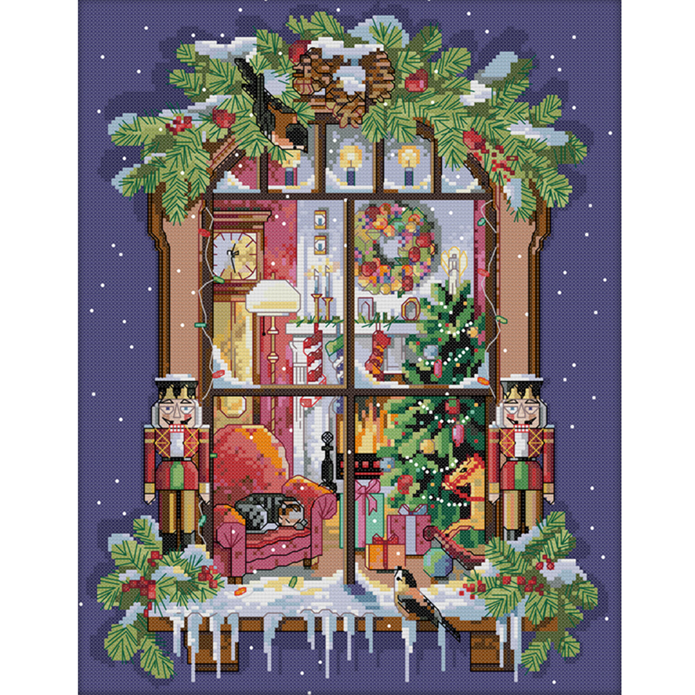 Christmas Window 11CT Stamped Cross Stitch Kit 45x55cm(canvas)