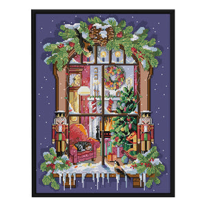 Christmas Window 11CT Stamped Cross Stitch Kit 45x55cm(canvas)