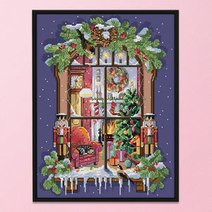 Christmas Window 11CT Stamped Cross Stitch Kit 45x55cm(canvas)