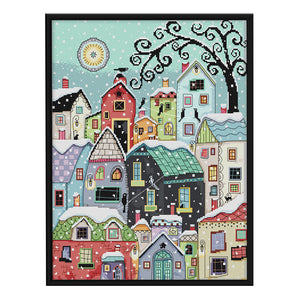 Snow Street Scenery 11CT Stamped Cross Stitch Kit 51x61cm(canvas)