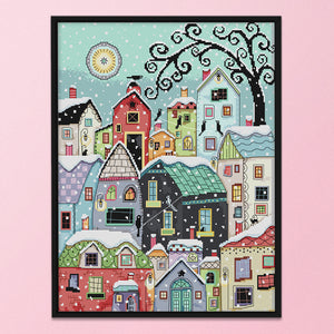 Snow Street Scenery 11CT Stamped Cross Stitch Kit 51x61cm(canvas)