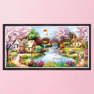 Garden Cottage 11CT Stamped Cross Stitch Kit 153x80cm(canvas)