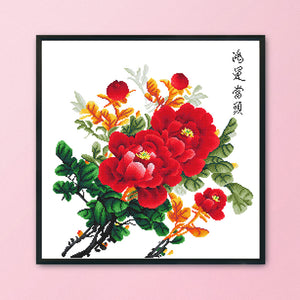 Peony 11CT Stamped Cross Stitch Kit 60x60cm(canvas)