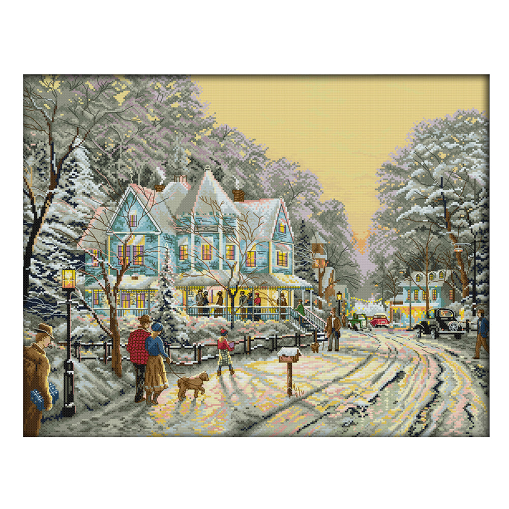 Snow Street Winter Landscape 11CT Stamped Cross Stitch Kit 50x40cm(canvas)