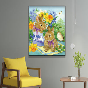 Spring Rabbit Cute Coloring 30x40cm(canvas) Full Round Drill Diamond Painting