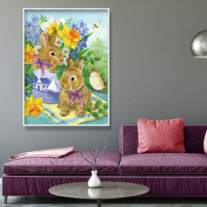 Spring Rabbit Cute Coloring 30x40cm(canvas) Full Round Drill Diamond Painting