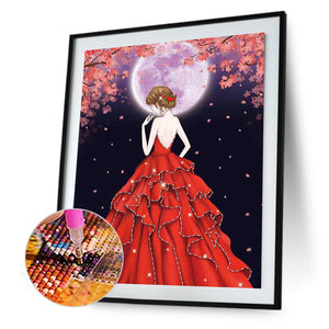 Red Dress Girl 30x40cm(canvas) beautiful special shaped drill diamond painting