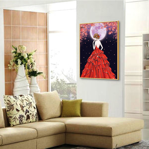 Red Dress Girl 30x40cm(canvas) beautiful special shaped drill diamond painting