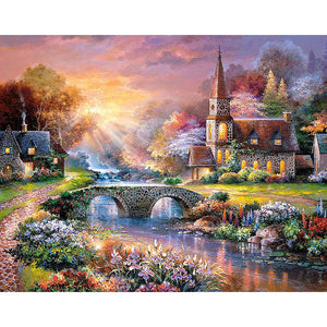 Village Bridge 50x40cm(canvas) full square drill diamond painting