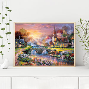 Village Bridge 50x40cm(canvas) full square drill diamond painting