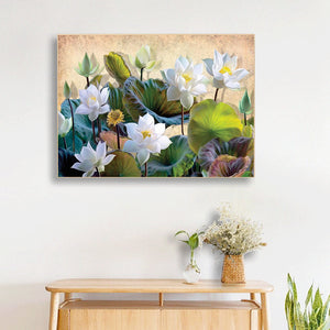 Elegant White Lotus 40x30cm(canvas) Full Round Drill Diamond Painting