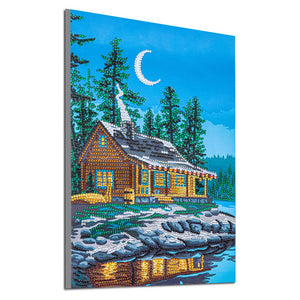 Lake House 30x40cm(canvas) beautiful special shaped drill diamond painting