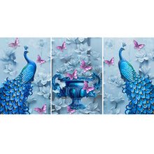Load image into Gallery viewer, 3 Panel Peafowl 95x45cm(canvas) beautiful special shaped drill diamond painting

