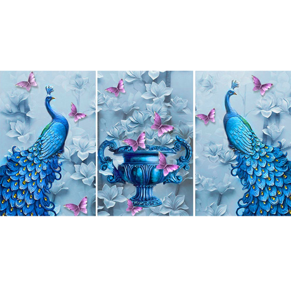 3 Panel Peafowl 95x45cm(canvas) beautiful special shaped drill diamond painting